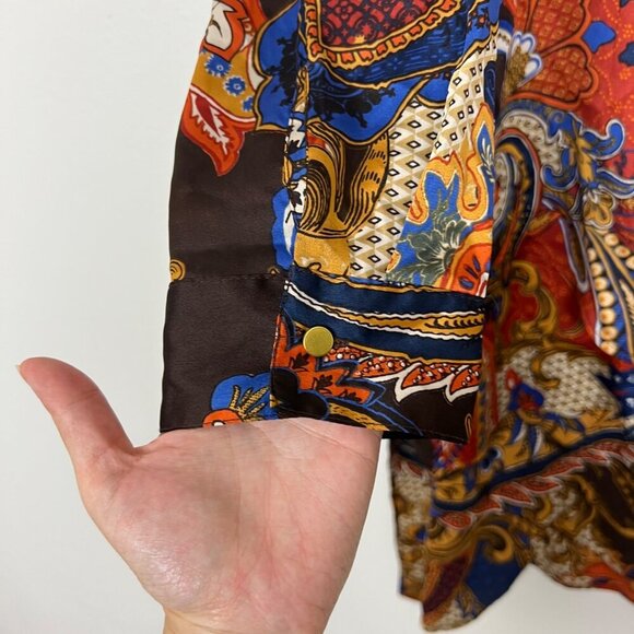 Chicos Silky Long Sleeve Printed Tunic Lace Up Asymmetrical Top Womens 2 Large - Picture 4 of 10